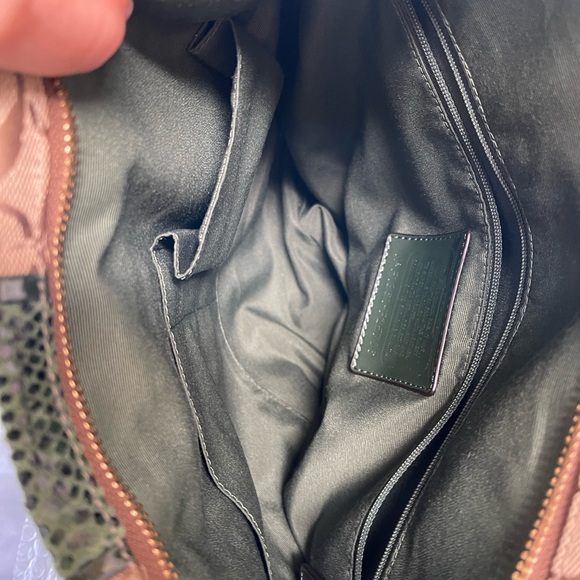 Coach Shoulder Bag- Signature canvas with Green Snakeskin—NEW! - Picture 5 of 10